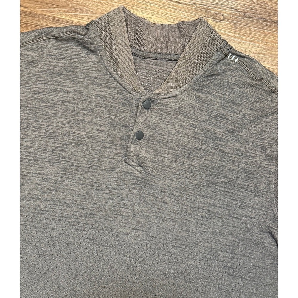 Lululemon Metal Vent Tech Breathe Snap Polo Shirt Blade Collar Brown Men's Sz L